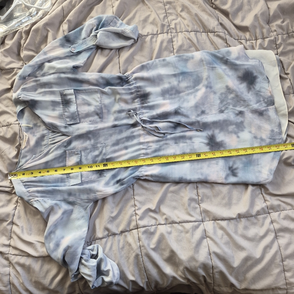 Rebecca Taylor "Haze" 100% Silk Tie-Dye Roll-Tab Sleeve Dress, Size 6 - Picture 8 of 13